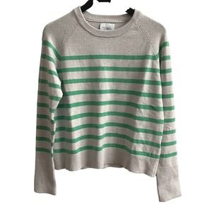 STITCHES + STRIPES Women's Striped Crewneck Sweater Size S Light Gray Green Knit